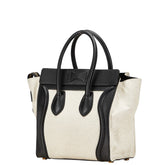 セリーヌ ラゲージ マイクロショッパー ハンドバッグ ブラック ホワイト キャンバス レザー レディース CELINE 【中古】